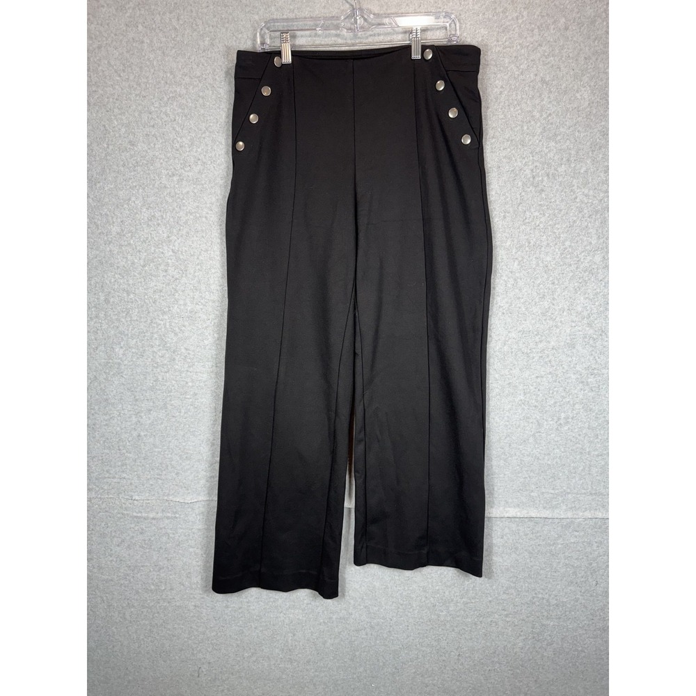 Zac & Rachel Pants Womens Medium Black Wide Leg Pull On Button Detail Career